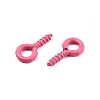 Spray Painted Iron Screw Eye Pin Peg Bails, For Half Drilled Beads, Cadmium Free & Nickel Free & Lead Free, Flamingo, 10x5x1mm, Hole: 2.5mm, Pin: 1.5mm