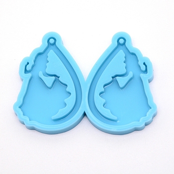 Teardrop with Lady Silicone Pendant Molds, Resin Casting Molds, For UV Resin, Epoxy Resin Jewelry Making, Blue, 41x55.6x5mm