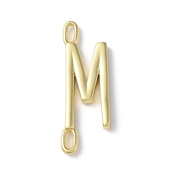 Rack Plating Brass Connector Charms, Cadmium Free & Lead Free, Long-Lasting Plated, Real 18K Gold Plated, Letter M, 22.5x8x1.5mm, Hole: 3x0.8mm