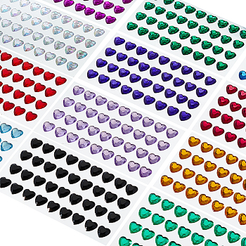 AHADERMAKER 20 Sheets 20 Colors Transparent Acrylic Rhinestone Stickers, Crystal Gems Stickers for DIY Nail Art, Car, Mobile Phone Decoration, Faceted Heart, Mixed Color, 12x12x2.5mm, 36pcs/sheet, 1color/sheet