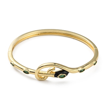 Cubic Zirconia Snake Hinged Bangle with Enamel, Brass Jewelry for Women, Real 18K Gold Plated, Inner Diameter: 2x2-1/4 inch(5.1x5.8cm)