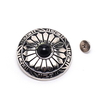 1-Hole Alloy & Turquoise Decorative Rivets, Flat Round with Sunflowers Pattern, for DIY Luggage and Hardware Accessaries, Black, 30x10.3~10.8mm, Hole: 2.5mm