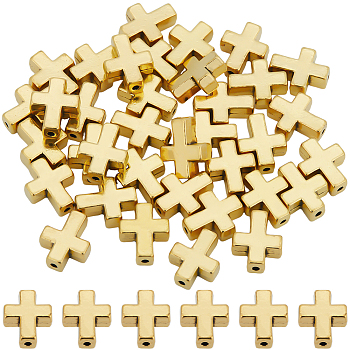 40Pcs Tibetan Style Alloy Beads, Cadmium Free & Lead Free, Cross, Antique Golden, 15x12x5mm, Hole: 2mm