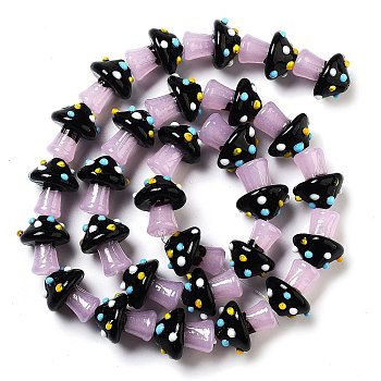 Handmade Lampwork Bumpy Beads Strands, Mushroom, Black, 16~17x14.5~16.5x14~16mm, Hole: 1.2~1.8mm, about 30pcs/strand, 17.13~19.76''(43.5~50.2cm)