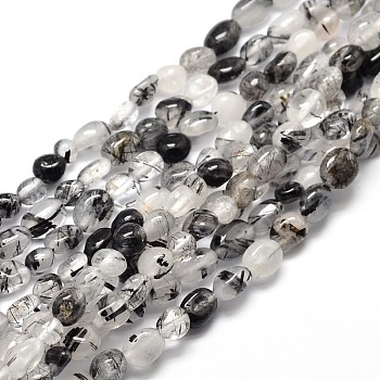 Natural Rutilated Quartz Nuggets Beads Strands, Tumbled Stone, 5~10x6~7x3~7mm, hole: 1mm, about 14.9 inch~15.7 inch