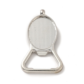 Alloy Pendant Cabochons Settings, Bottle Opener, Oval, Platinum, Tray: 34.5x24.5mm, 66x37x4mm, Hole: 3.5mm