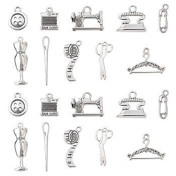 50Pcs 10 Style Tibetan Style Zinc Alloy Pendants, Tools, Antique Silver, 15~38x6~24x1.5~5mm, Hole: 1.5~2.5mm, 5pcs/style