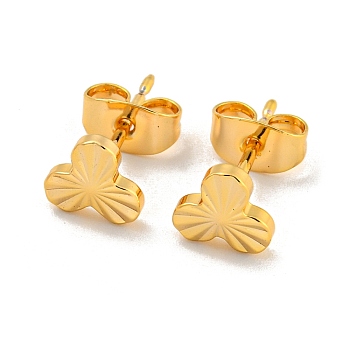 Brass Stud Earrings for Women, Real 18K Gold Plated, Clover, 6.5x7mm