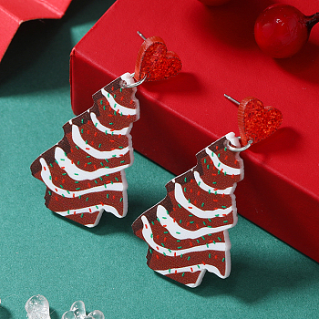 Festive Christmas Acrylic Stud Earrings for Holiday Season Celebration, Platinum, Christmas Tree