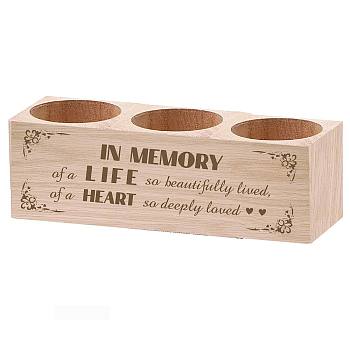 3 Hole Wood Candle Holders, Rectangle with Word Memory Life Heart, Word, 5.5x15x4.5cm
