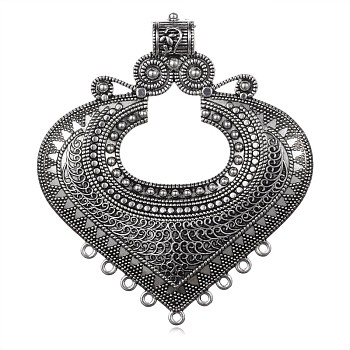 Heart Tibetan Style Alloy Chandelier Components Links, Antique Silver, 84x74x4mm, Hole: 2mm