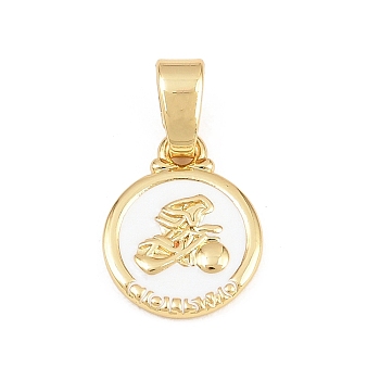 Brass Charms, Round with Word & Rider Pattern Charms, Golden, 14x11x2mm, Hole: 2.5x5mm