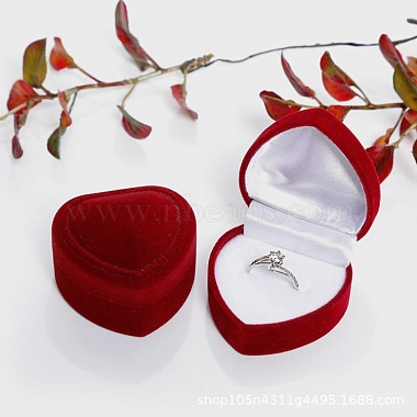 Dark Red Heart Velvet Ring Box