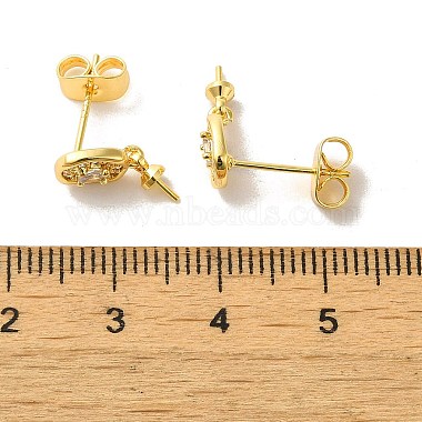 Brass Micro Pave Cubic Zirconia Studs Earrings Findings(EJEW-H128-05G)-3
