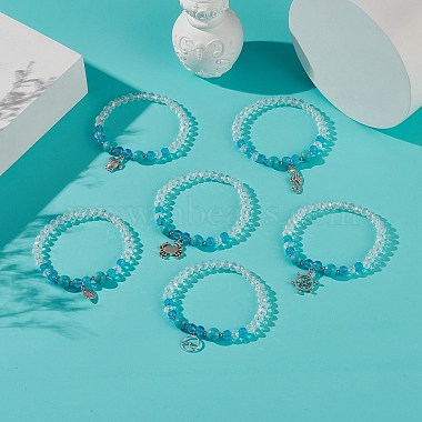 6Pcs 6 Style Synthetic Turquoise & Glass Beaded Stretch Bracelets Set(BJEW-JB08995)-2