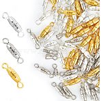 90Pcs 3 Colors Brass Screw Clasps, for Necklace, Mixed Color, 16x3.5mm, Hole: 1.6mm, 30pcs/color(FIND-HY0001-04)
