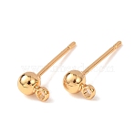 SHEGRACE Brass Round Ball Stud Earring Findings, Cadmium Free & Nickel Free & Lead Free, Long-Lasting Plated, with Loop, Real 18K Gold Plated, Heavy Plating Layer: 0.05&mu;m, 16x4mm, Hole: 1.2mm, Pin: 0.9mm(XGR0051G-39G-A)