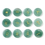 Natural Green Aventurine Pendants, Flat Round, with Constellation Pattern, 12x3mm, Hole: 1.4mm, 12pcs/set(G-K359-04B)
