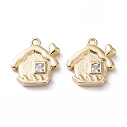 Brass Glass Charms, House, Real 18K Gold Plated, 11x11x2.5mm, Hole: 1mm(KK-G474-07G)