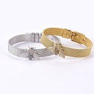 Unisex 304 Stainless Steel Watch Band Wristband Bracelets, with Brass Micro Pave Cubic Zirconia Slider Charms, Bee, Mixed Color, 8-5/8 inch(21.8cm), 10mm(BJEW-L655-028)