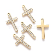 316 Surgical Stainless Steel Cubic Zirconia Pendants, Religion, Cross, Golden, 17x9.5x1.5mm, Hole: 1mm(X-STAS-F256-017G)