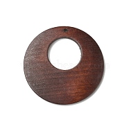 Spray Painted Wood Big Pendants, Walnut Wood Tone Flat Round Charms, Hollow, Coconut Brown, 50x5mm, Hole: 1.6mm(WOOD-H101-04)