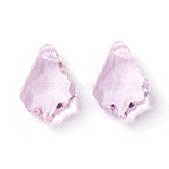 Faceted Glass Pendants, Leaf, Pearl Pink, 16x11x6mm, Hole: 1.5mm(GLAA-F068-C15-01)