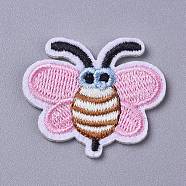 Computerized Embroidery Cloth Iron on/Sew on Patches, Costume Accessories, Appliques, Bees, Pearl Pink, 31.5x37x1.5mm(DIY-I016-30A)