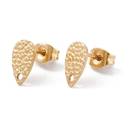 Ion Plating(IP) 304 Stainless Steel Stud Earring Findings, Textured Teardrop, Golden, 10x6mm, Pin: 0.7mm(STAS-L216-46G)