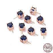 925 Sterling Silver Peg Bails, with Cubic Zirconia, Square, Rose Gold, Dark Blue, 9x4x4.5mm, Hole: 2.5x1.5mm, Pin: 0.6mm(STER-D035-47RG-01)
