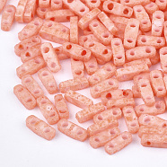 2-Hole Baking Paint Glass Seed Beads, Rectangle, Light Salmon, 4.5~5x2x1~1.5mm, Hole: 0.5~0.8mm(SEED-S023-17A-04)