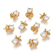 Brass Clear Cubic Zirconia Peg Bails Charms, for Half Drilled Bead, Cadmium Free & Nickel Free & Lead Free, Real 18K Gold Plated, 8.5x6.5x6.5mm, Hole: 1.5x2mm, Pin: 0.8mm(for half drilled beads)(KK-N233-159)