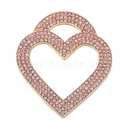Alloy Rhinestone Big Pendants, Heart Charms, Golden, Light Rose, 59.5x50x2.5mm, Hole: 17x10mm(ALRI-F074-01G-02)