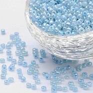 Glass Seed Beads, Ceylon, Round, Pale Turquoise, 3mm, Hole: 1mm, about 2222pcs/100g(X1-SEED-A011-3mm-143)