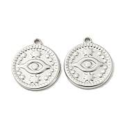 304 Stainless Steel Pendants, Flat Round with Evil Eye Charm, Stainless Steel Color, 19.5x17x2mm, Hole: 1.6mm(STAS-L022-188P)