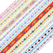 20 Yards 10 Colors Ethnic Style Embroidery Polyester Ribbons, Jacquard Ribbon, Garment Accessories, Single Face Floral Pattern, Mixed Color, 3/8~1/2 inch(11~13mm), 2 yards/color(SRIB-FG0001-09)