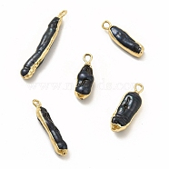 Baroque Natural Keshi Pearl Pendants, Dyed, Nuggets Charms, with Brass Loops, Black, Light Gold, 17~30x4~7x4~6mm, Hole: 1.6mm(PEAR-P004-07KCG)