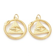 Brass Pendants, Long-Lasting Plated, Flat Round with Evil Eye, Real 18K Gold Plated, 22x20x3.5mm, Hole: 3.5mm(KK-P200-07G)