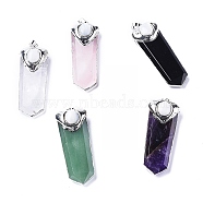 Natural Mixed Gemstone Pointed Big Pendants, with Shell and Brass Bails, Plated Edge & Top, Faceted, Sword, Platinum, 63~65x24~26x15~15.5mm, Hole: 4x7.5mm(G-F689-04-P)