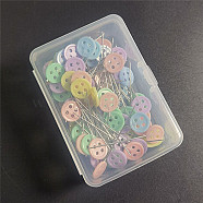 Flat Head Straight Iron Pins, Plastic 4-Hole Button Head Sewing Positioning Pins, for Dressmaker, Sewing Projects, and DIY Jewelry Decoration, Mixed Color, Platinum, Round Pattern, 45mm, 100pcs/set(PW22062441735)