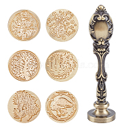 CRASPIRE DIY Scrapbook Kits, Including Alloy Handles and Wax Seal Brass Stamp Heads, Mixed Patterns, 25.5x9.5mm, Hole: 8mm, 7pcs/set(AJEW-CP0002-33B)