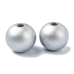 Wood Large Hole European Beads, Round, Silver, 19~20x18mm, Hole: 4.2mm(WOOD-D027-01G)