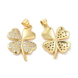 Brass Micro Pave Cubic Zirconia Pendants, Lead Free & Cadmium Free, Clover Charms, Real 18K Gold Plated, 24x18.5x3mm, Hole: 5x3.5mm(KK-M249-22G)