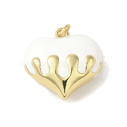 Rack Plating Brass Enamel Pendants, with Jump Ring, Long-Lasting Plated, Lead Free & Cadmium Free, Real 18K Gold Plated, Heart Charm, White, 20.5x20.5x10.5mm, Hole: 3mm(KK-S366-05G-01)