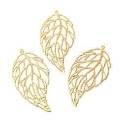 Iron Filigree Joiners, Etched Metal Embellishments, Leaf, Golden, 59.5x30x0.5mm, Hole: 1.2mm(FIND-B020-28G)