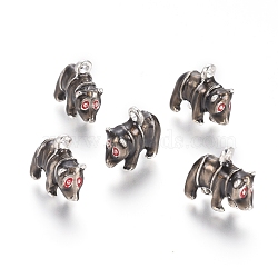 Silver Color Plated Alloy Pendants, with Enamel, Bear, Gray, 15x16x6.5mm, Hole: 2mm(ENAM-L030-W01-S)