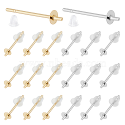 200Pcs 2 Color 304 Stainless Steel Stud Earring Findings, for Half Drilled Beads, with 300Pcs Plastic Ear Nuts, Golden & Stainless Steel Color, 14x3mm, Pin: 0.6mm, 100pcs/color(STAS-UN0055-93)