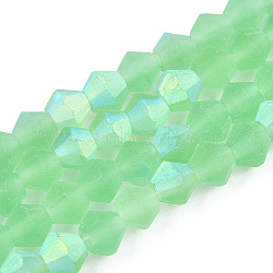 Imitate Austrian Crystal Bicone Frosted Glass Beads Strands, Grade AA, Faceted, Light Green, 4x4mm, Hole: 1mm, about 87~89pcs/strand, 13.19~13.39 inch(33.5~34cm)(GLAA-F029-TM4mm-A24)
