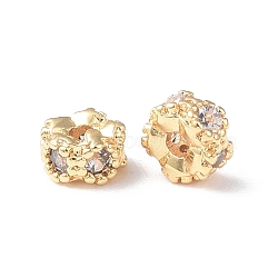 Brass Micro Pave Cubic Zirconia Spacer Beads, Flower, Real 18K Gold Plated, 4x2.5mm, Hole: 1mm(KK-I702-46A)