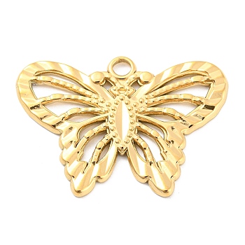 304 Stainless Steel Pendants, Butterfly Charms, Real 18K Gold Plated, 22x30.5x1.5mm, Hole: 2.2mm